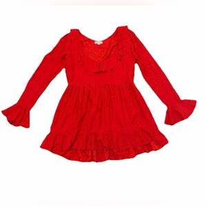 For Love & Lemons Red Polka Dot Ruffle Babydoll Mini Dress XS Silky Long Sleeve